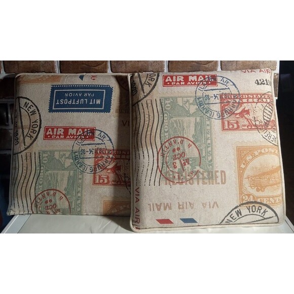 Vintage Postage Stamp Brown 15×15 Throw Pillow Covers With Pillows Set Of 2